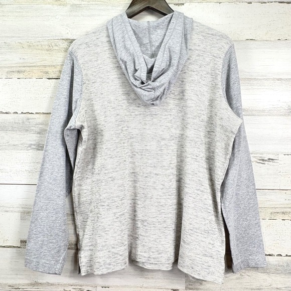 LL Bean Mens Henley Hoodie Thermal Long Sleeve Shirt Grey Heathered Size L - Picture 2 of 11